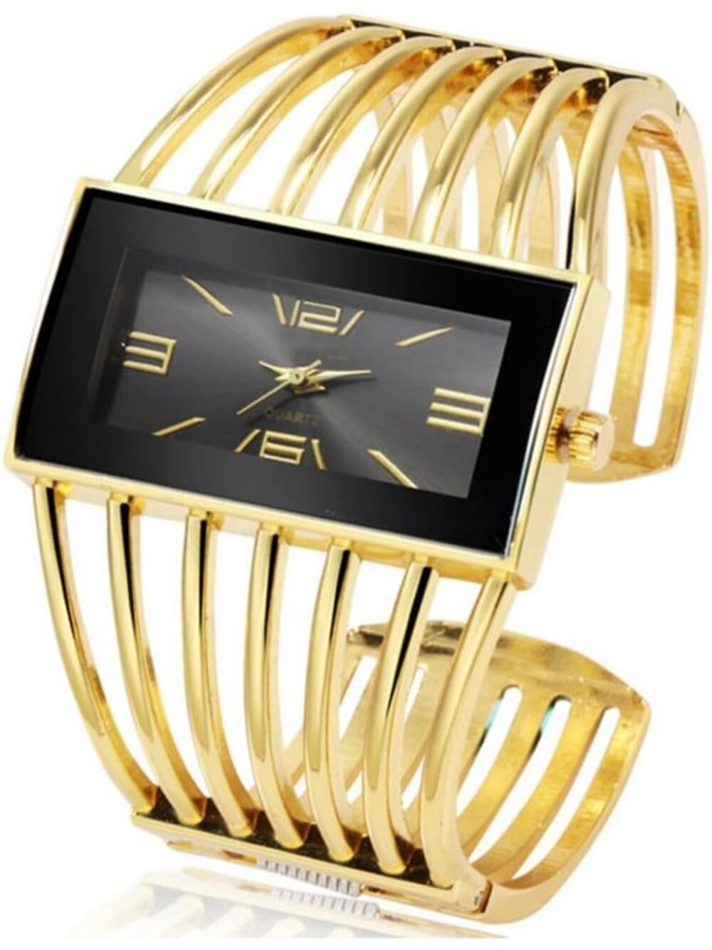 Women's Gold Black Luxury Rectangular Case Analog Quartz Fashion  Wrist Watches